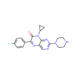 O=c1c(-c2ccc(F)cc2)nc2cnc(N3CCNCC3)nc2n1C1CC1 ZINC000004239118