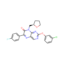 O=c1c(-c2ccc(F)cc2)nc2cnc(Oc3cccc(Cl)c3)nc2n1C[C@H]1CCCO1 ZINC000004238570