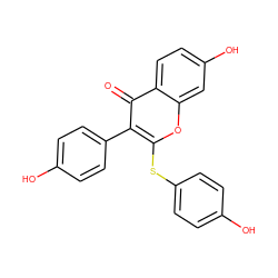 O=c1c(-c2ccc(O)cc2)c(Sc2ccc(O)cc2)oc2cc(O)ccc12 ZINC000003938351