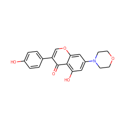 O=c1c(-c2ccc(O)cc2)coc2cc(N3CCOCC3)cc(O)c12 ZINC000169352828