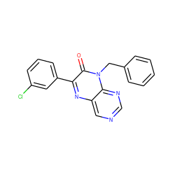 O=c1c(-c2cccc(Cl)c2)nc2cncnc2n1Cc1ccccc1 ZINC000004238902