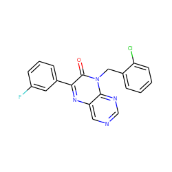 O=c1c(-c2cccc(F)c2)nc2cncnc2n1Cc1ccccc1Cl ZINC000004238645