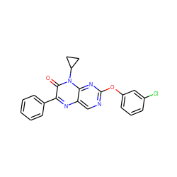 O=c1c(-c2ccccc2)nc2cnc(Oc3cccc(Cl)c3)nc2n1C1CC1 ZINC000004238685