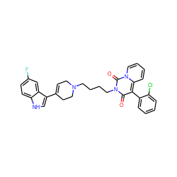 O=c1c(-c2ccccc2Cl)c2ccccn2c(=O)n1CCCCN1CC=C(c2c[nH]c3ccc(F)cc23)CC1 ZINC000299856877