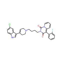 O=c1c(-c2ccccc2F)c2ccccn2c(=O)n1CCCCN1CC=C(c2c[nH]c3ccc(Cl)cc23)CC1 ZINC000299856467