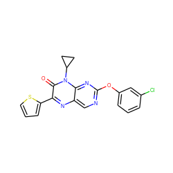 O=c1c(-c2cccs2)nc2cnc(Oc3cccc(Cl)c3)nc2n1C1CC1 ZINC000004238357