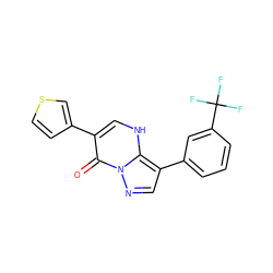 O=c1c(-c2ccsc2)c[nH]c2c(-c3cccc(C(F)(F)F)c3)cnn12 ZINC000100932580