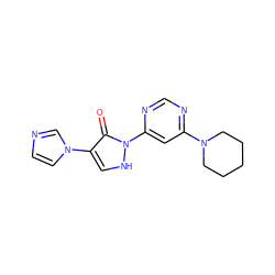 O=c1c(-n2ccnc2)c[nH]n1-c1cc(N2CCCCC2)ncn1 ZINC000166794113