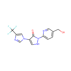 O=c1c(-n2cnc(C(F)(F)F)c2)c[nH]n1-c1ccc(CO)cn1 ZINC000166644252