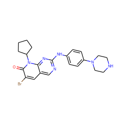 O=c1c(Br)cc2cnc(Nc3ccc(N4CCNCC4)cc3)nc2n1C1CCCC1 ZINC000013641575