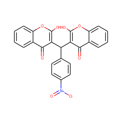 O=c1c(C(c2ccc([N+](=O)[O-])cc2)c2c(O)oc3ccccc3c2=O)c(O)oc2ccccc12 ZINC000013137083