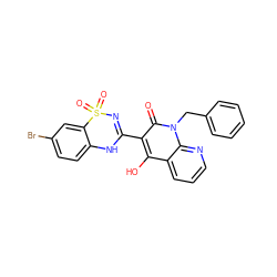 O=c1c(C2=NS(=O)(=O)c3cc(Br)ccc3N2)c(O)c2cccnc2n1Cc1ccccc1 ZINC000101085940