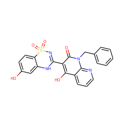 O=c1c(C2=NS(=O)(=O)c3ccc(O)cc3N2)c(O)c2cccnc2n1Cc1ccccc1 ZINC000101056416