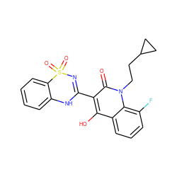 O=c1c(C2=NS(=O)(=O)c3ccccc3N2)c(O)c2cccc(F)c2n1CCC1CC1 ZINC000101077807