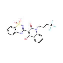 O=c1c(C2=NS(=O)(=O)c3ccccc3N2)c(O)c2ccccc2n1CCCC(F)(F)F ZINC000101037664