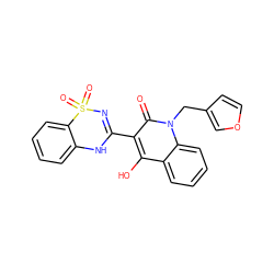 O=c1c(C2=NS(=O)(=O)c3ccccc3N2)c(O)c2ccccc2n1Cc1ccoc1 ZINC000101077562