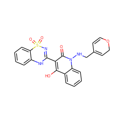 O=c1c(C2=NS(=O)(=O)c3ccccc3N2)c(O)c2ccccc2n1NCC1=CCOC=C1 ZINC000101033577