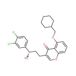 O=c1c(CC[C@H](O)c2ccc(Cl)c(Cl)c2)coc2cccc(OCC3CCCCC3)c12 ZINC000096258464