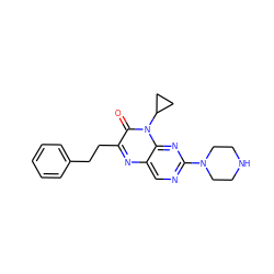 O=c1c(CCc2ccccc2)nc2cnc(N3CCNCC3)nc2n1C1CC1 ZINC000004239060