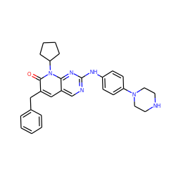 O=c1c(Cc2ccccc2)cc2cnc(Nc3ccc(N4CCNCC4)cc3)nc2n1C1CCCC1 ZINC000138562753