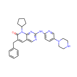 O=c1c(Cc2ccccc2)cc2cnc(Nc3ccc(N4CCNCC4)cn3)nc2n1C1CCCC1 ZINC000038462196