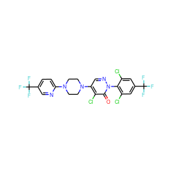 O=c1c(Cl)c(N2CCN(c3ccc(C(F)(F)F)cn3)CC2)cnn1-c1c(Cl)cc(C(F)(F)F)cc1Cl ZINC000095704639