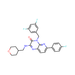 O=c1c(NCC2CCOCC2)nc2ccc(-c3ccc(F)cc3)nc2n1Cc1cc(F)cc(F)c1 ZINC000043059490