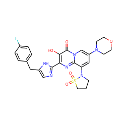 O=c1c(O)c(-c2ncc(Cc3ccc(F)cc3)[nH]2)nc2c(N3CCCS3(=O)=O)cc(N3CCOCC3)cn12 ZINC000102409226