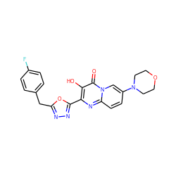 O=c1c(O)c(-c2nnc(Cc3ccc(F)cc3)o2)nc2ccc(N3CCOCC3)cn12 ZINC000064539820