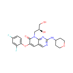 O=c1c(Oc2ccc(F)cc2F)cc2cnc(NC3CCOCC3)nc2n1C[C@H](O)CO ZINC000071296783