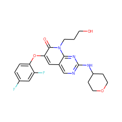 O=c1c(Oc2ccc(F)cc2F)cc2cnc(NC3CCOCC3)nc2n1CCCO ZINC000071316900