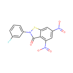 O=c1c2c([N+](=O)[O-])cc([N+](=O)[O-])cc2sn1-c1cccc(F)c1 ZINC000004689446