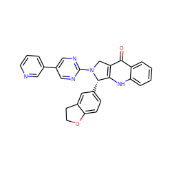 O=c1c2c([nH]c3ccccc13)[C@H](c1ccc3c(c1)CCO3)N(c1ncc(-c3cccnc3)cn1)C2 ZINC000013612985