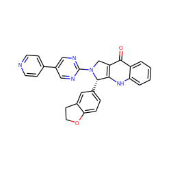 O=c1c2c([nH]c3ccccc13)[C@H](c1ccc3c(c1)CCO3)N(c1ncc(-c3ccncc3)cn1)C2 ZINC000013612991