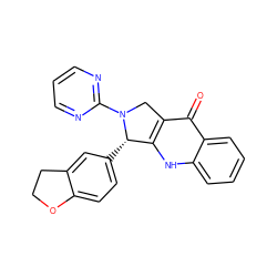 O=c1c2c([nH]c3ccccc13)[C@H](c1ccc3c(c1)CCO3)N(c1ncccn1)C2 ZINC000013491042