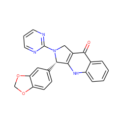 O=c1c2c([nH]c3ccccc13)[C@H](c1ccc3c(c1)OCO3)N(c1ncccn1)C2 ZINC000012360819