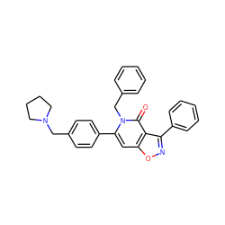 O=c1c2c(-c3ccccc3)noc2cc(-c2ccc(CN3CCCC3)cc2)n1Cc1ccccc1 ZINC001772617345