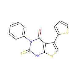 O=c1c2c(-c3cccs3)csc2[nH]c(=S)n1-c1ccccc1 ZINC000001307539