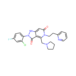 O=c1c2c(CN3CCCC3)n(CCc3ccccn3)c(=O)cc2[nH]n1-c1ccc(F)cc1Cl ZINC000064447932