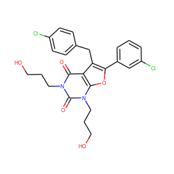 O=c1c2c(Cc3ccc(Cl)cc3)c(-c3cccc(Cl)c3)oc2n(CCCO)c(=O)n1CCCO ZINC001772645320