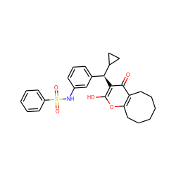 O=c1c2c(oc(O)c1[C@@H](c1cccc(NS(=O)(=O)c3ccccc3)c1)C1CC1)CCCCCC2 ZINC000100763632