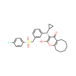 O=c1c2c(oc(O)c1[C@H](c1cccc(CS(=O)(=O)c3ccc(F)cc3)c1)C1CC1)CCCCCC2 ZINC000100905330