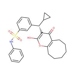 O=c1c2c(oc(O)c1[C@H](c1cccc(S(=O)(=O)Nc3ccccc3)c1)C1CC1)CCCCCC2 ZINC000100764024