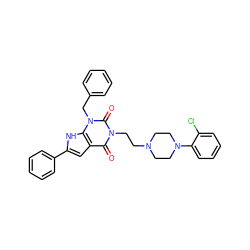 O=c1c2cc(-c3ccccc3)[nH]c2n(Cc2ccccc2)c(=O)n1CCN1CCN(c2ccccc2Cl)CC1 ZINC000072116428