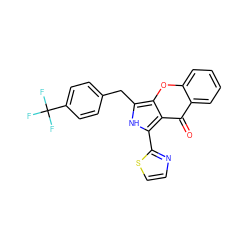 O=c1c2ccccc2oc2c(Cc3ccc(C(F)(F)F)cc3)[nH]c(-c3nccs3)c12 ZINC001772609329