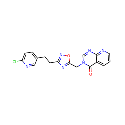 O=c1c2cccnc2ncn1Cc1nc(CCc2ccc(Cl)nc2)no1 ZINC000653745146