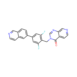 O=c1c2ccncc2ncn1Cc1c(F)cc(-c2ccc3cnccc3c2)cc1F ZINC000653884644