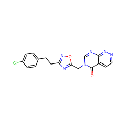 O=c1c2ccnnc2ncn1Cc1nc(CCc2ccc(Cl)cc2)no1 ZINC000653728727