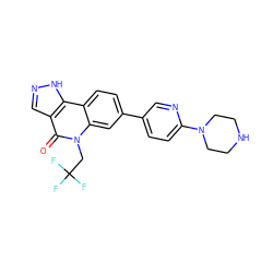 O=c1c2cn[nH]c2c2ccc(-c3ccc(N4CCNCC4)nc3)cc2n1CC(F)(F)F ZINC000205011231