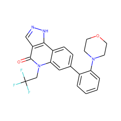 O=c1c2cn[nH]c2c2ccc(-c3ccccc3N3CCOCC3)cc2n1CC(F)(F)F ZINC000205095005